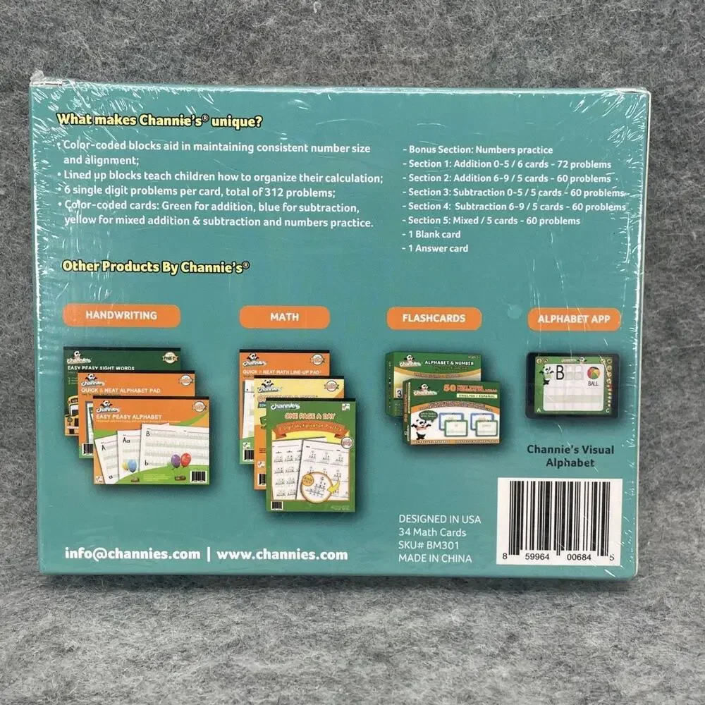 Channie’s One Card A Day Single Add & Subtraction Dry Erase Flash Cards PreK-1st